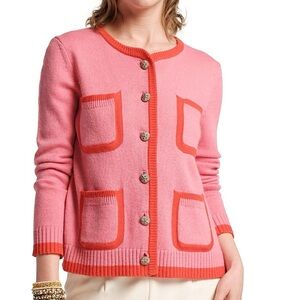 $448 FRANCES VALENTINE size XL Pierre Cardigan Sweater Merino Cashmere Pink Oran